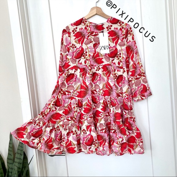 ZARA VOLUMINOUS TEXTURED TIERED DRESS - Picture 10 of 12